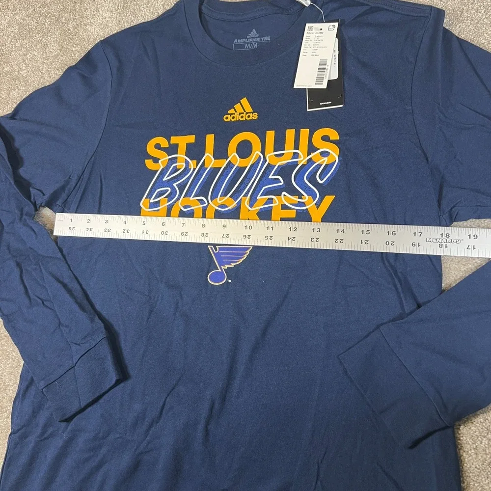 Adidas‎ Mens Medium Navy Blue St. Louis Blues Hockey LS Amplifier Tee Shirt NWT